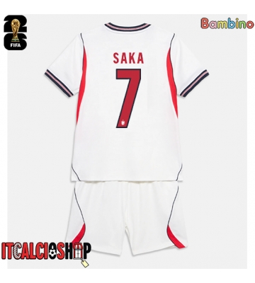 Inghilterra Bukayo Saka #7 Prima Maglia Bambino Mondiali 2026 Manica Corta (+ Pantaloni corti)